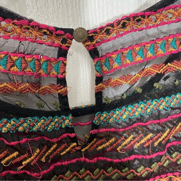 ANTHROPOLOGIE MAEVE Naples Embroidered Mesh Multicolored Cap Sleeve Top | XS - Picture 8 of 12